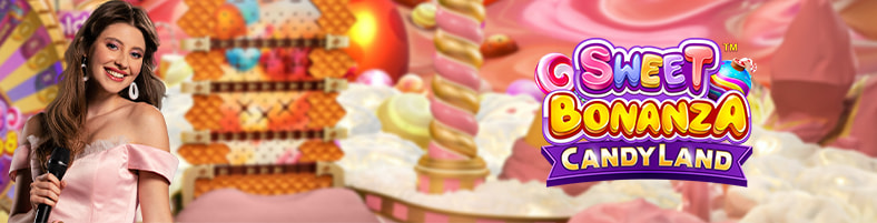Presentadora del juego Sweet Bonanza Candyland en vivo.